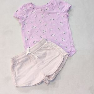 2-Piece Set Lilac Floral Tee Light Pink Shorts 3T Summer Casual Beach Spring